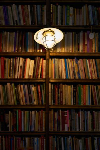 book shelf with light